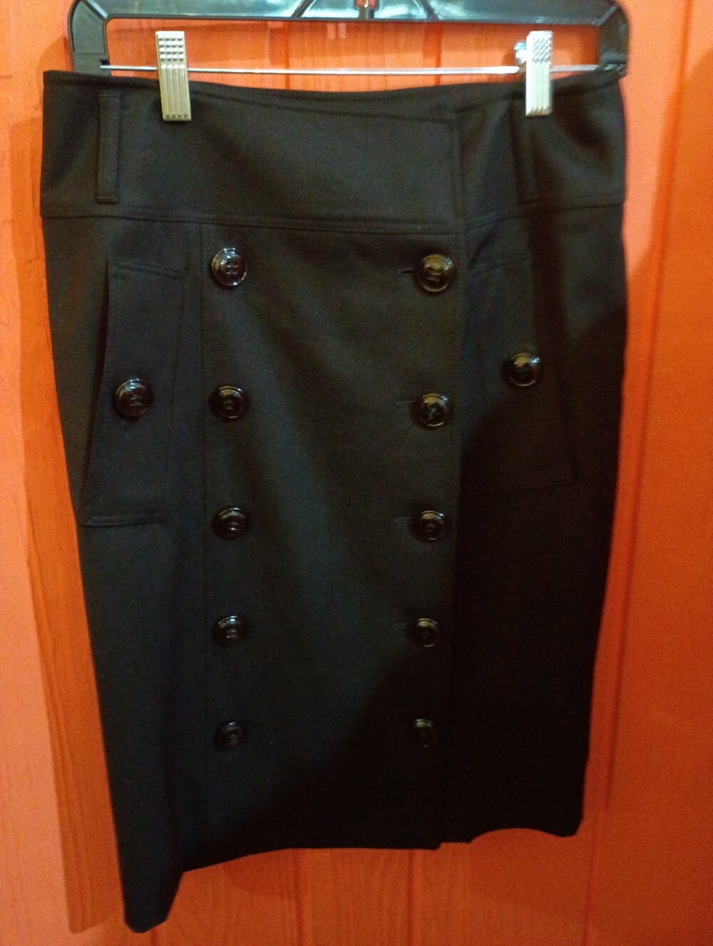Burberry Wool Black Wrap Skirt Button Front Straight Knee Length - Picture 2 of 7